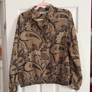Alfred Dunner Tan and Black Paisley Button-Front Pullover